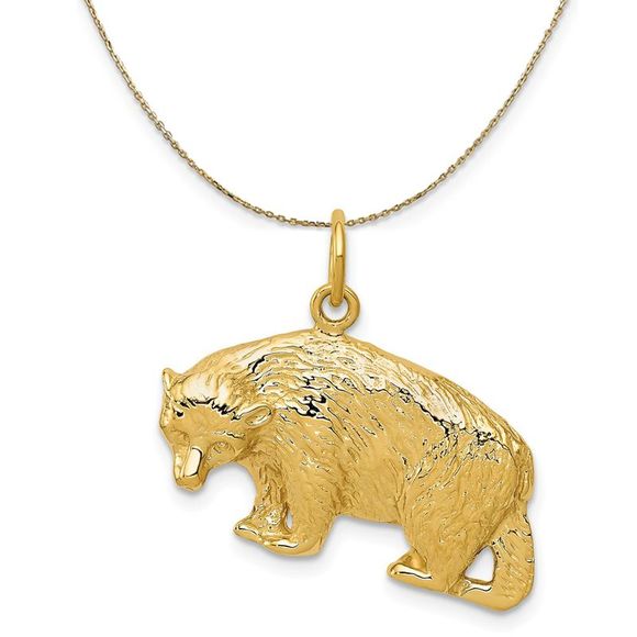 14k Yellow Gold 25mm Polished Bear Necklace - 20 Inch